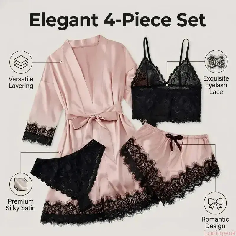 طقم بيجامة نسائية من 4 قطع مصن - مراجعة Bathrobe وسعره